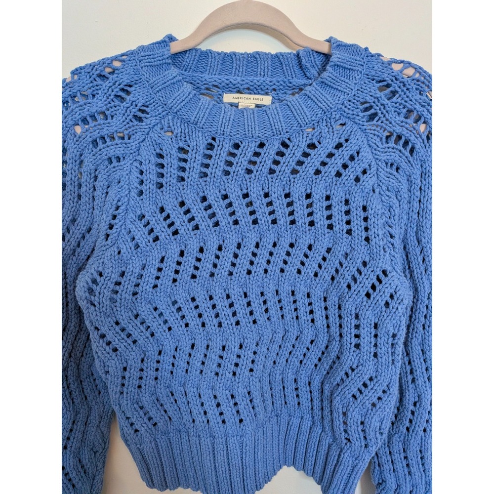 American Eagle Size XS Cable Knit Cropped Sweater Women Blue Preppy Fall Vibes